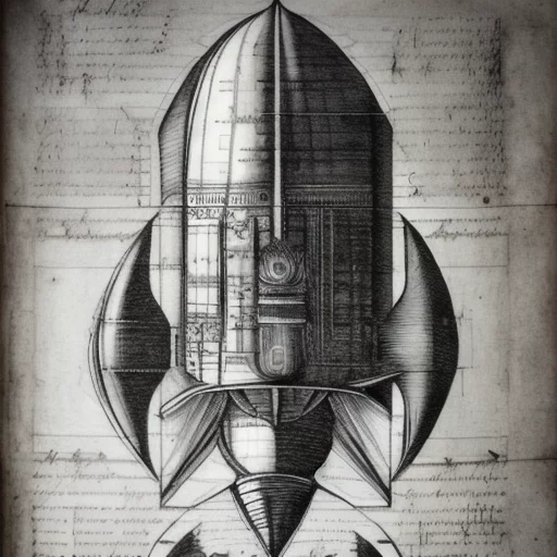 7154123478-Technical sketch, Leonardo da Vinci, Rocket, Spacecraft, Hand-drawn annotations, Intricate design and engineering, Scientific cu.webp